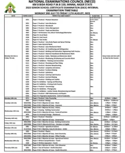 NECO Timetable 