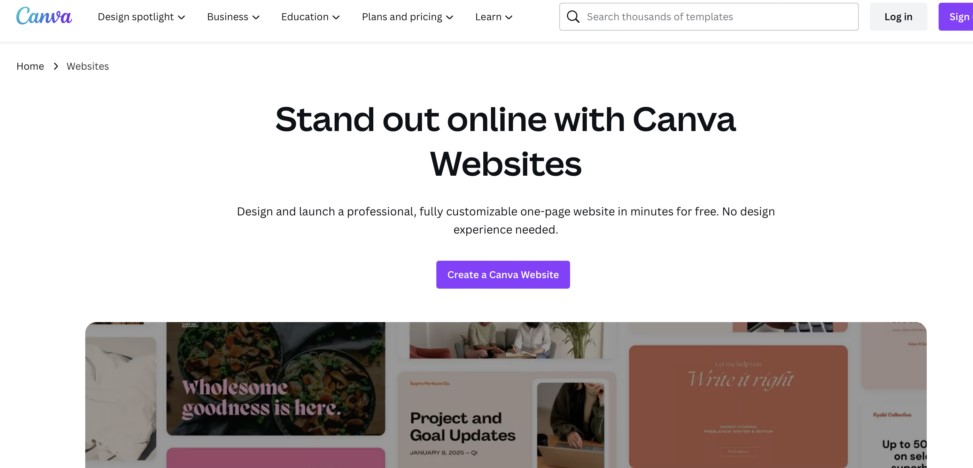 Creating websites using Canva