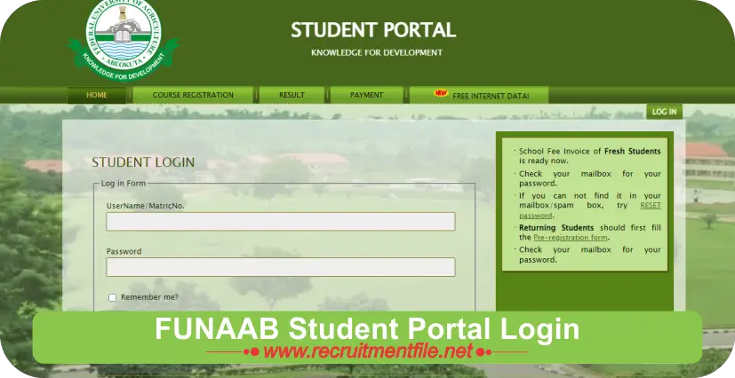 FUNAAB Student Portal Login | How to Login – portal.unaab.edu.ng