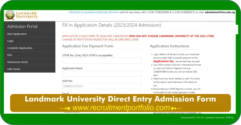 Landmark University Direct Entry Admission Form 2024/2025 is Out, Requirements, Application Portal 